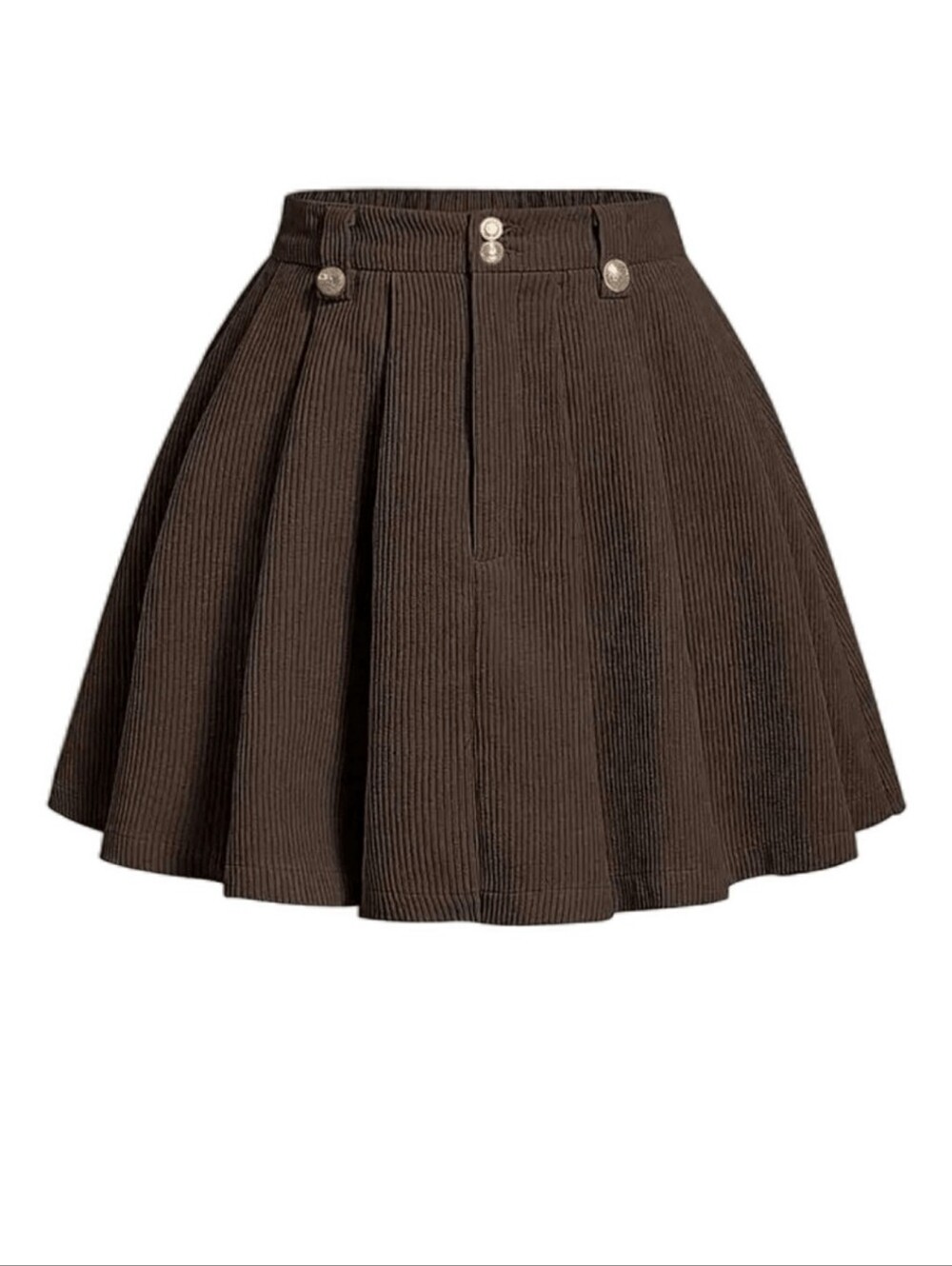 SHEIN High-Waist Pleated Corduroy Skirt - Brown